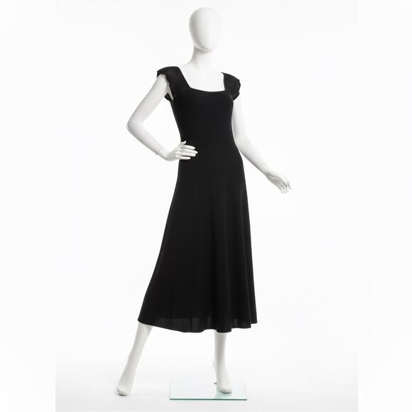 Vtg 70s St. John Knits Black Knit Midi Maxi Dress Square Neck Ruffle Sleeve S - Picture 1 of 10